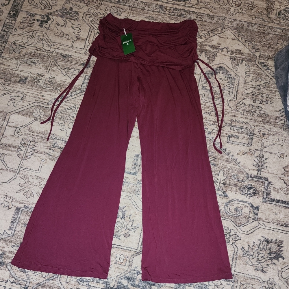 HALARA Wide-Leg Jumpsuit Pants in Burgundy